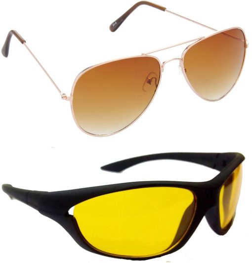 Air Strike Brown Lens Gold Frame Pilot Stylish For Sunglasses Men Women Boys Girls