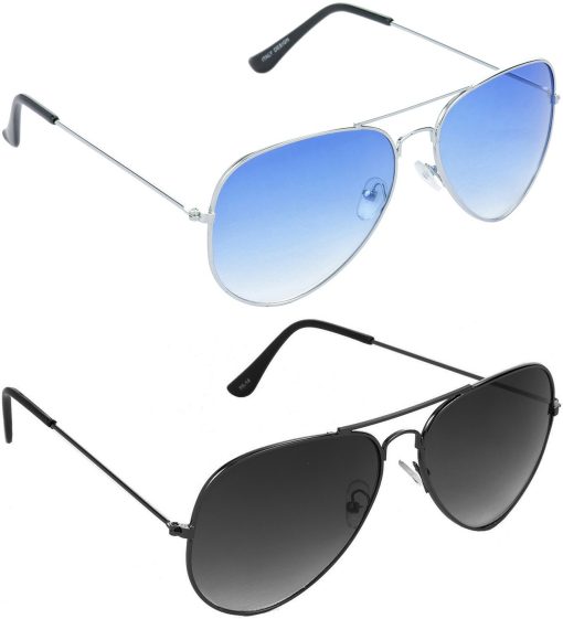 Air Strike Blue Lens Silver Frame Pilot Stylish For Sunglasses Men Women Boys Girls