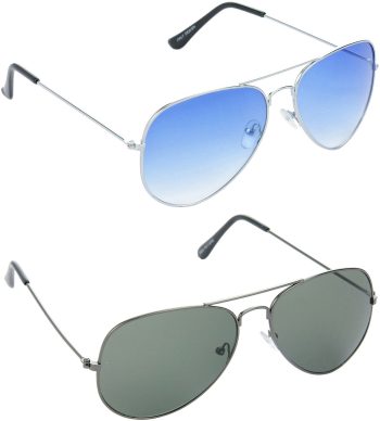 Air Strike Blue Lens Silver Frame Pilot Stylish For Sunglasses Men Women Boys Girls