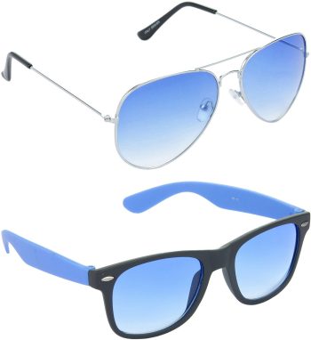 Air Strike Blue Lens Silver Frame Pilot Stylish For Sunglasses Men Women Boys Girls