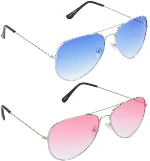 Air Strike Red Lens Silver Frame Pilot Stylish For Sunglasses Men Women Boys Girls