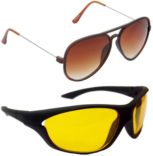 Air Strike Yellow Lens Brown Frame Pilot Stylish For Sunglasses Men Women Boys Girls