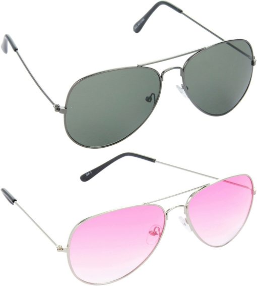 Air Strike Pink Lens Silver Frame Pilot Stylish For Sunglasses Men Women Boys Girls