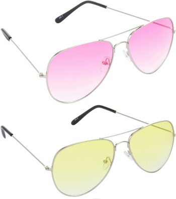 Air Strike Yellow Lens Silver Frame Pilot Stylish For Sunglasses Men Women Boys Girls