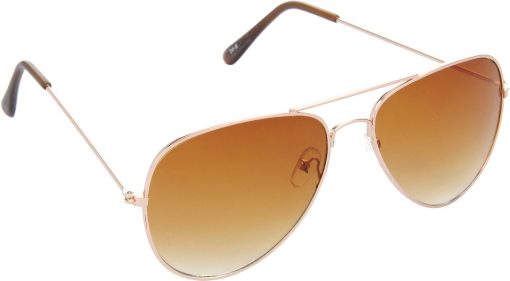 Air Strike Brown Lens Golden Frame Pilot Stylish For Sunglasses Men Women Boys Girls