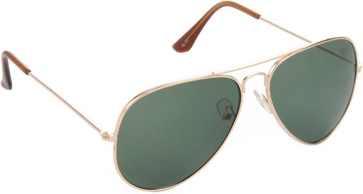 Air Strike Green Lens Golden Frame Pilot Stylish For Sunglasses Men Women Boys Girls