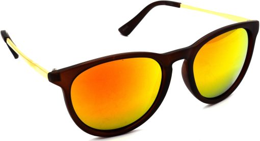 Air Strike Golden Lens Gold Frame Round Sunglass Stylish For Sunglasses Men Women Boys Girls
