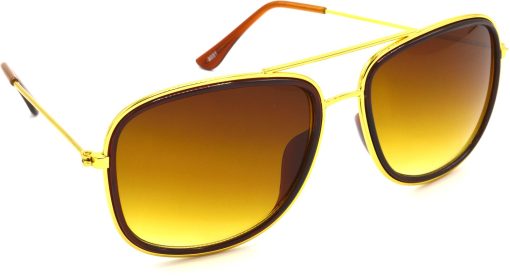 Air Strike Brown Lens Gold Frame Rectangular Sunglass Stylish For Sunglasses Men Women Boys Girls