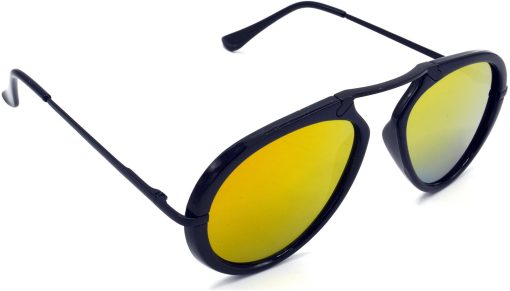 Air Strike Golden Lens Black Frame Wrap-around Sunglass Stylish For Sunglasses Men Women Boys Girls