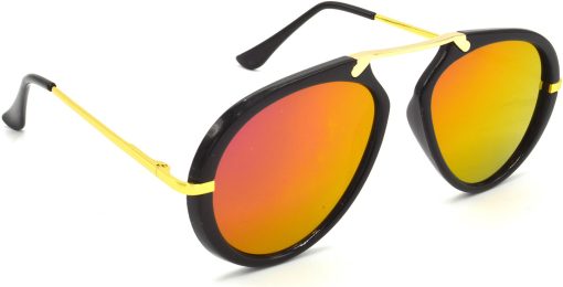 Air Strike Pink Lens Golden Frame Wrap-around Sunglass Stylish For Sunglasses Men Women Boys Girls