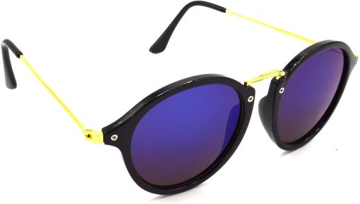 Air Strike Blue Lens Golden Frame Round Sunglass Stylish For Sunglasses Men Women Boys Girls