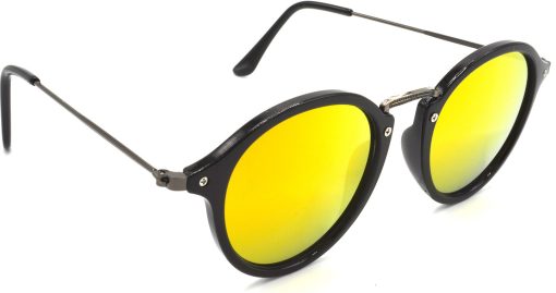 Air Strike Golden Lens Grey Frame Round Sunglass Stylish For Sunglasses Men Women Boys Girls
