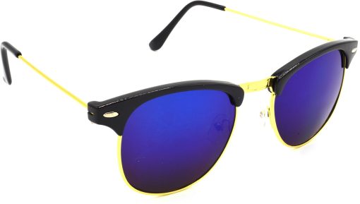 Air Strike Blue Lens Golden Frame Clubmaster Stylish For Sunglasses Men Women Boys Girls