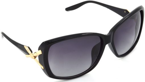 Air Strike Polarized Grey Lens Golden Frame Rectangular Sunglass Stylish Polarized For Sunglasses Women & Girls