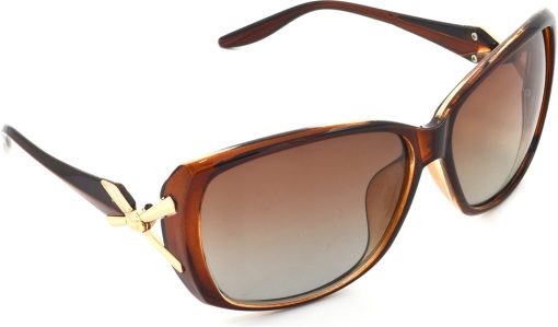 Air Strike Polarized Brown Lens Golden Frame Rectangular Sunglass Stylish Polarized For Sunglasses Women & Girls