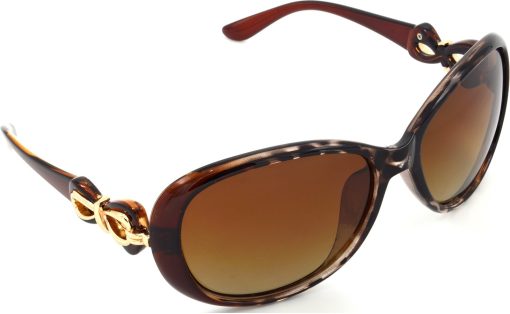 Air Strike Polarized Brown Lens Golden Frame Rectangular Sunglass Stylish Polarized For Sunglasses Women & Girls