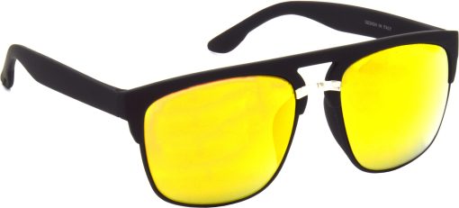 Air Strike Golden Lens Black Frame Rectangular Sunglass Stylish For Sunglasses Men Women Boys Girls
