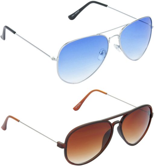 Air Strike Brown Lens Silver Frame Pilot Stylish For Sunglasses Men Women Boys Girls