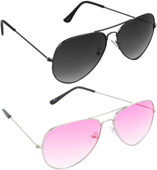 Air Strike Pink Lens Silver Frame Pilot Stylish For Sunglasses Men Women Boys Girls