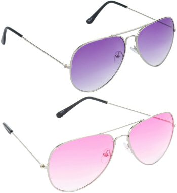 Air Strike Violet Lens Silver Frame Pilot Stylish For Sunglasses Men Women Boys Girls