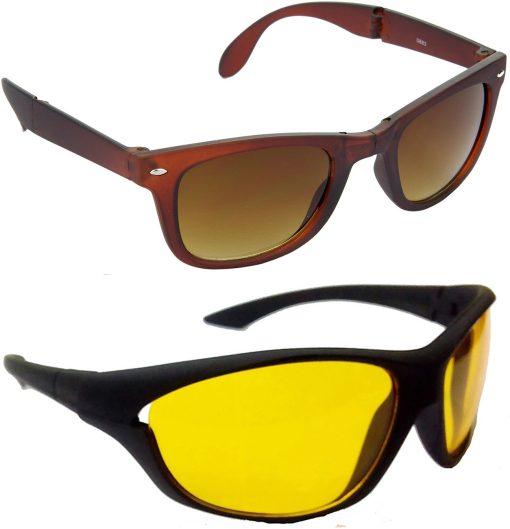 Air Strike Yellow Lens Brown Frame Rectangular Stylish For Sunglasses Men Women Boys Girls