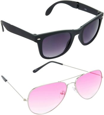 Air Strike Pink Lens Silver Frame Rectangular Stylish For Sunglasses Men Women Boys Girls