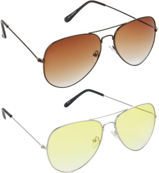Air Strike Yellow Lens Silver Frame Pilot Stylish For Sunglasses Men Women Boys Girls