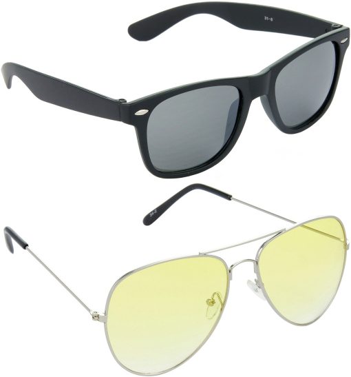 Air Strike Yellow Lens Silver Frame Rectangular Stylish For Sunglasses Men Women Boys Girls
