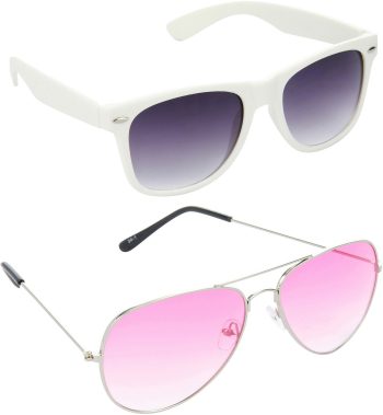 Air Strike Pink Lens Silver Frame Rectangular Stylish For Sunglasses Men Women Boys Girls