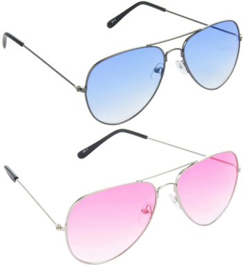 Air Strike Pink Lens Silver Frame Pilot Stylish For Sunglasses Men Women Boys Girls