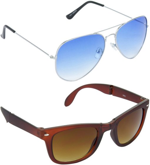 Air Strike Brown Lens Silver Frame Pilot Stylish For Sunglasses Men Women Boys Girls