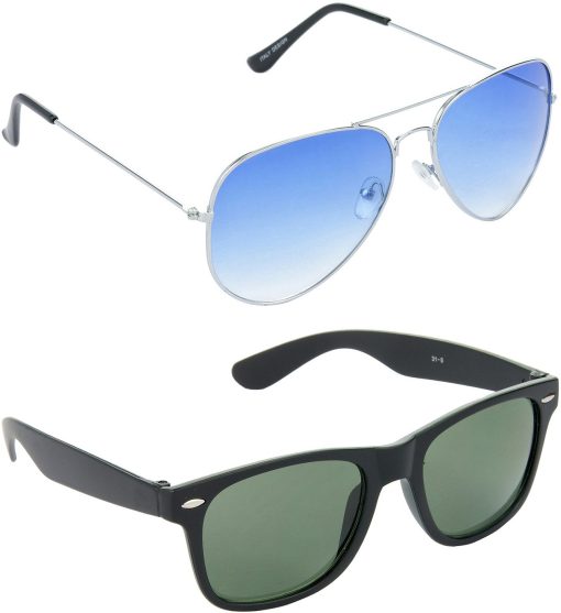 Air Strike Green Lens Silver Frame Pilot Stylish For Sunglasses Men Women Boys Girls