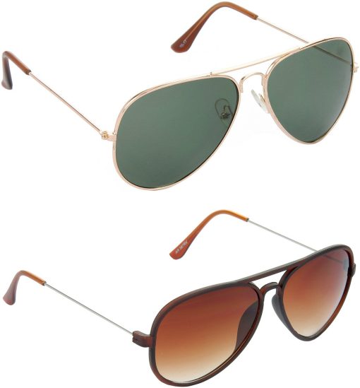 Air Strike Green Lens Gold Frame Pilot Stylish For Sunglasses Men Women Boys Girls