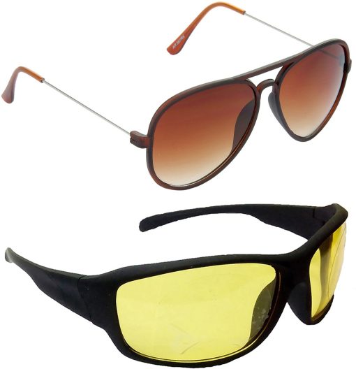 Air Strike Yellow Lens Brown Frame Pilot Stylish For Sunglasses Men Women Boys Girls