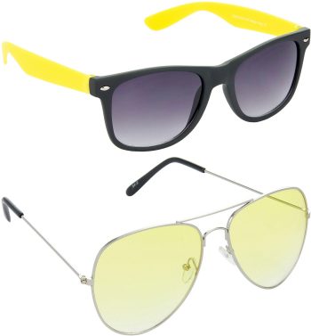 Air Strike Yellow Lens Silver Frame Rectangular Stylish For Sunglasses Men Women Boys Girls