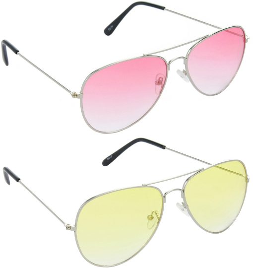 Air Strike Yellow Lens Silver Frame Pilot Stylish For Sunglasses Men Women Boys Girls