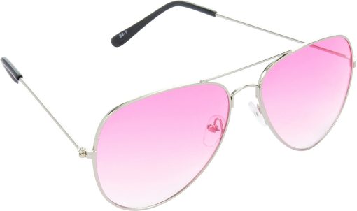 Air Strike Pink Lens Steel Silver Frame Pilot Stylish For Sunglasses Men Women Boys Girls