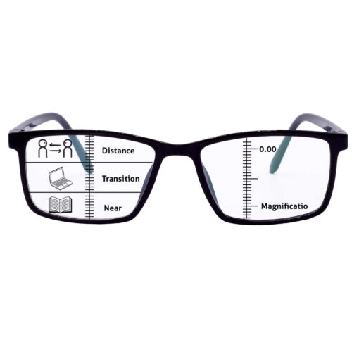 Progressive Reading Glasses +1.00 in Black & Grey with Anti-Glare Blue Cut Lens