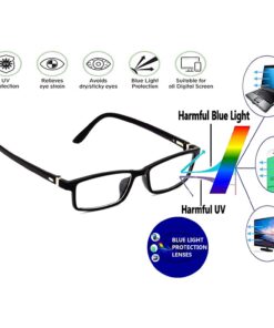 Front view of a pair of stylish unisex computer glasses against a white background.