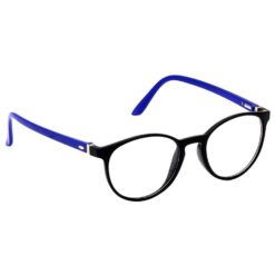 stylish computer glasses and using a tablet.