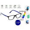 Computer glasses reflecting the blue light from a monitor to show they work.