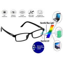 A person switching from regular glasses to computer glasses.
