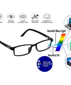 A person switching from regular glasses to computer glasses.