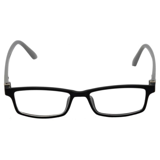 wearing cool blue-framed computer glasses.