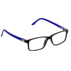 wearing fashionable clear-frame computer glasses.