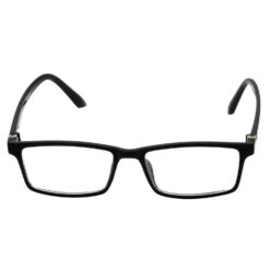 A pair of computer glasses for office use sitting next to a steaming mug of coffee.