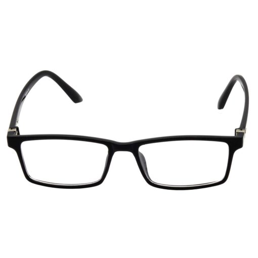 A pair of computer glasses for office use sitting next to a steaming mug of coffee.