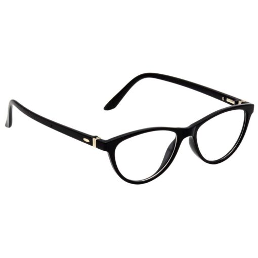 clear-framed computer glasses while working on a desktop computer.