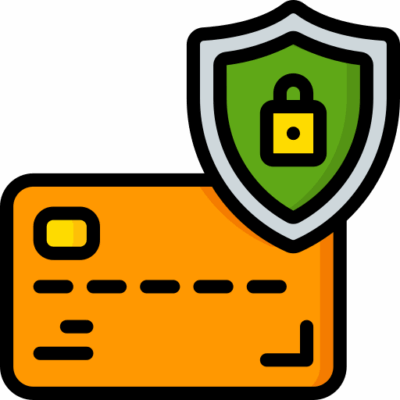 Secure online payment icon featuring a lock and credit card