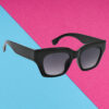 A pair of trendy purple cat-eye sunglasses for teens